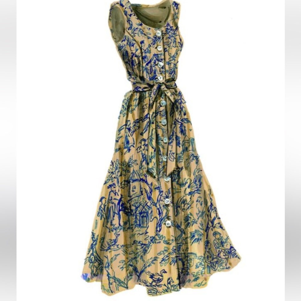 NWOT J. Peterman Toile Print Cocktail Cotton Dress Size 10